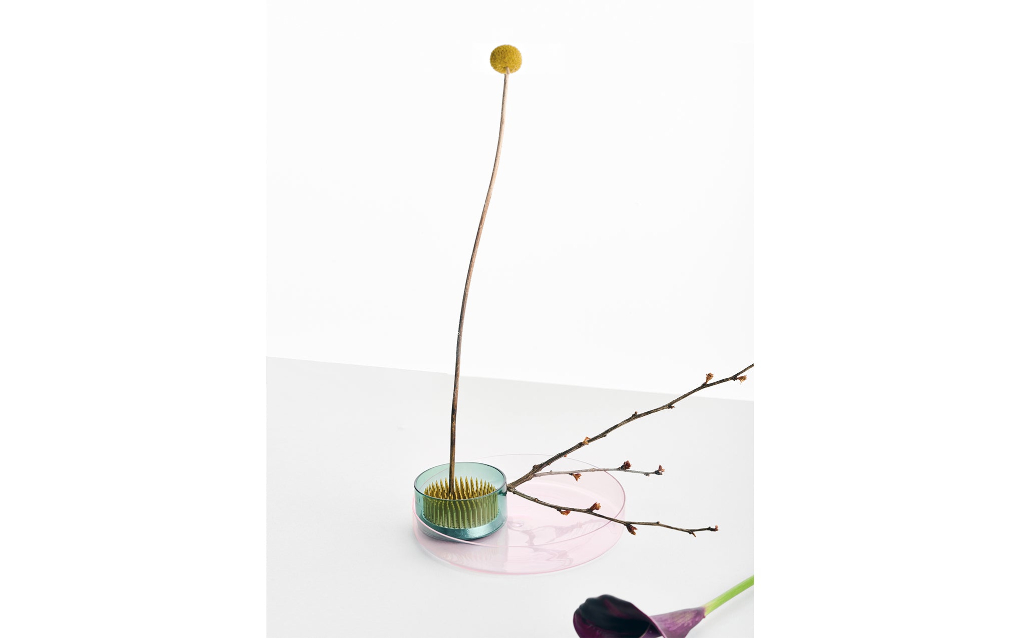 Kenzan tray set – brass, petrol green & amber