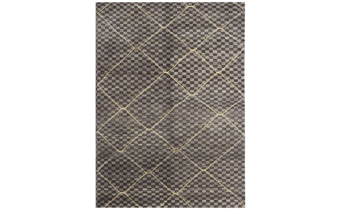 Vintage Pakistan rug - checked w. natural grid