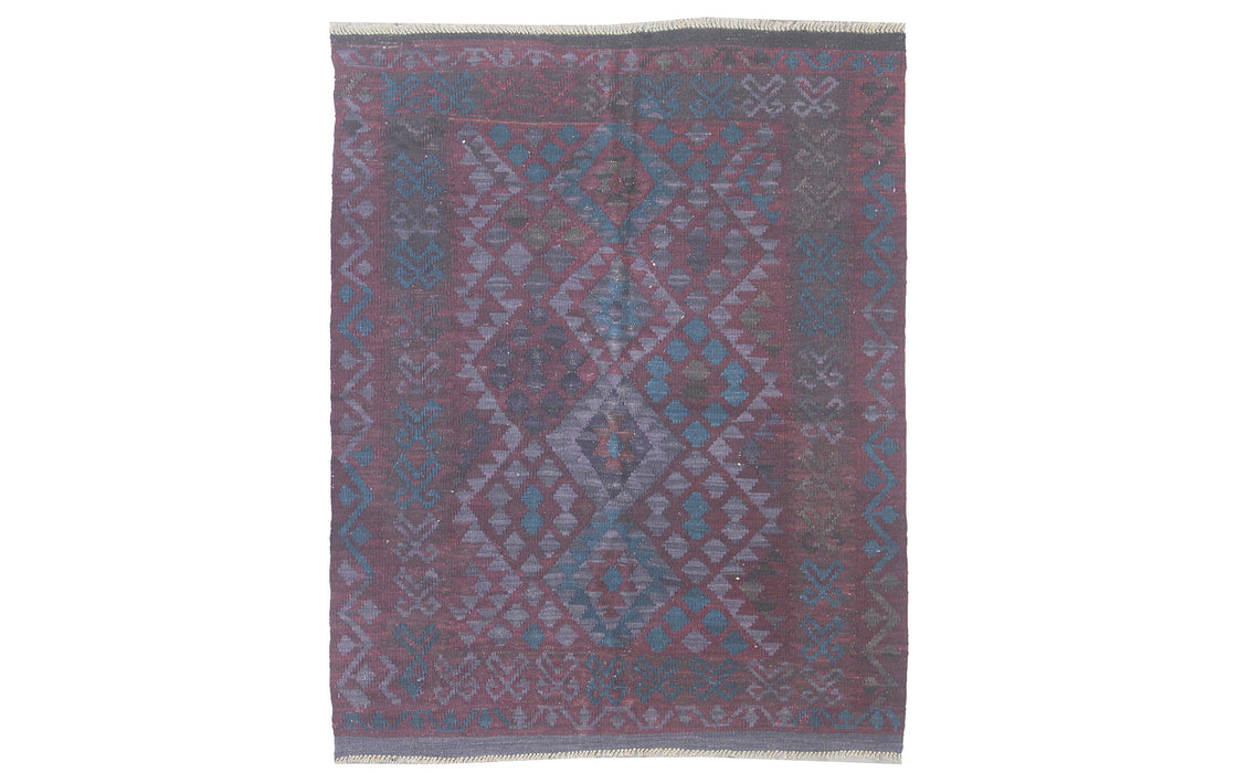 Vintage Afghan kelim rug - purple & blue diamonds