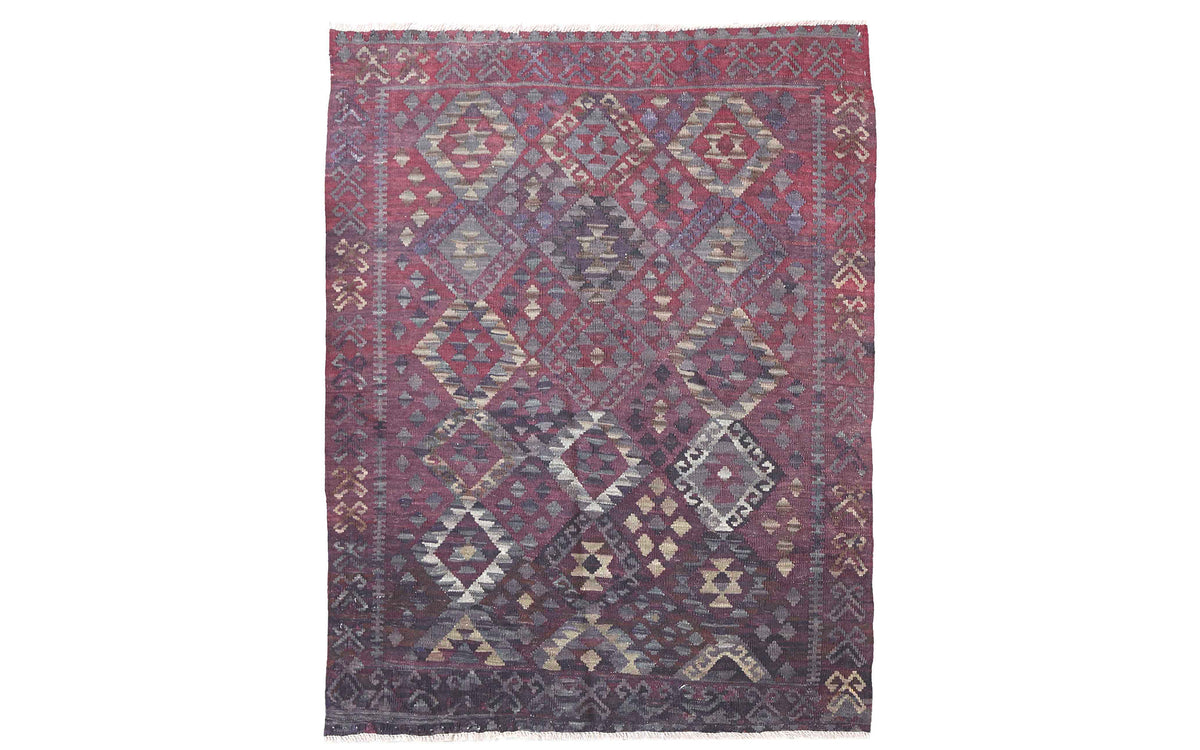 Vintage Afghan kelim rug - maroon & cream diamonds
