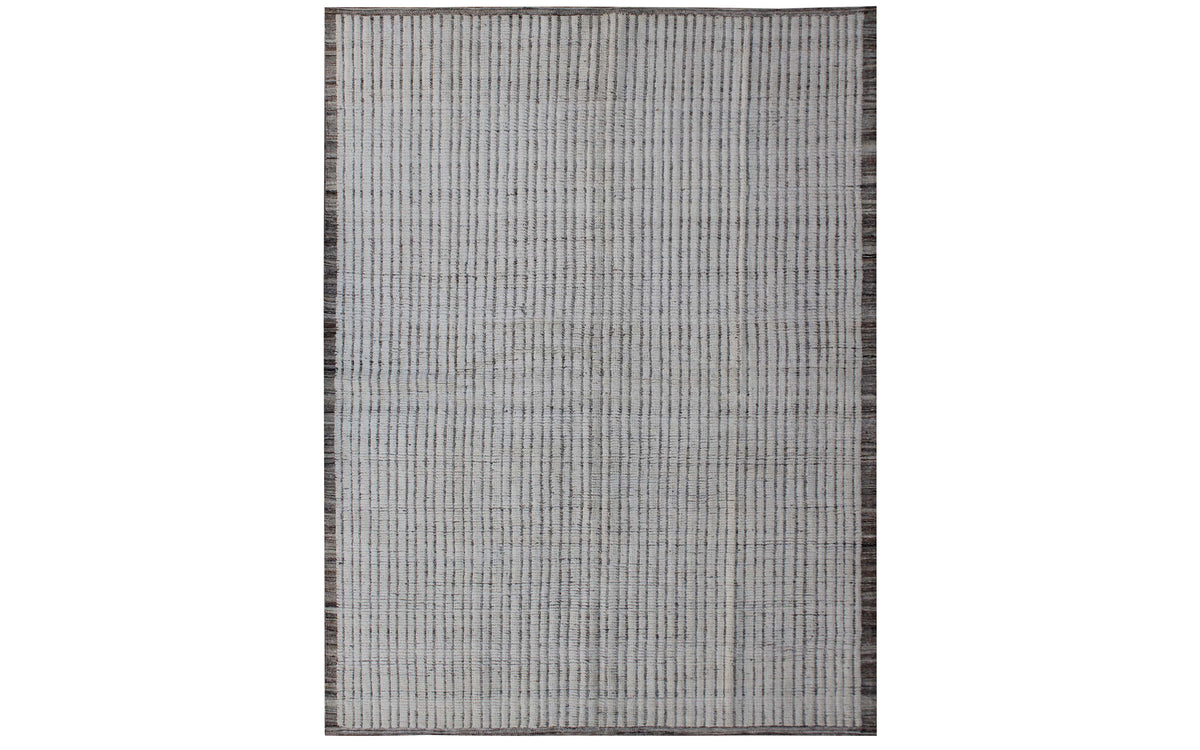 Vintage Pakistan rug - cream w. black lines & border