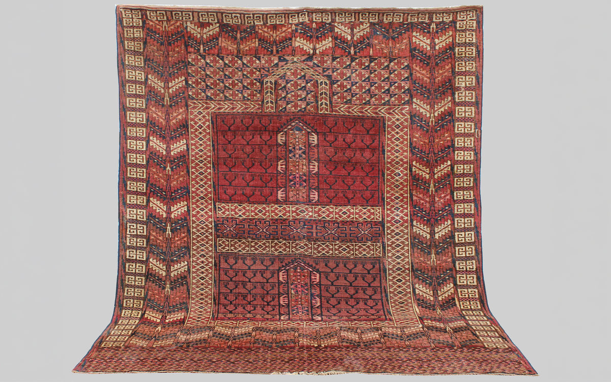 Vintage Turkman rug - red, black & sand