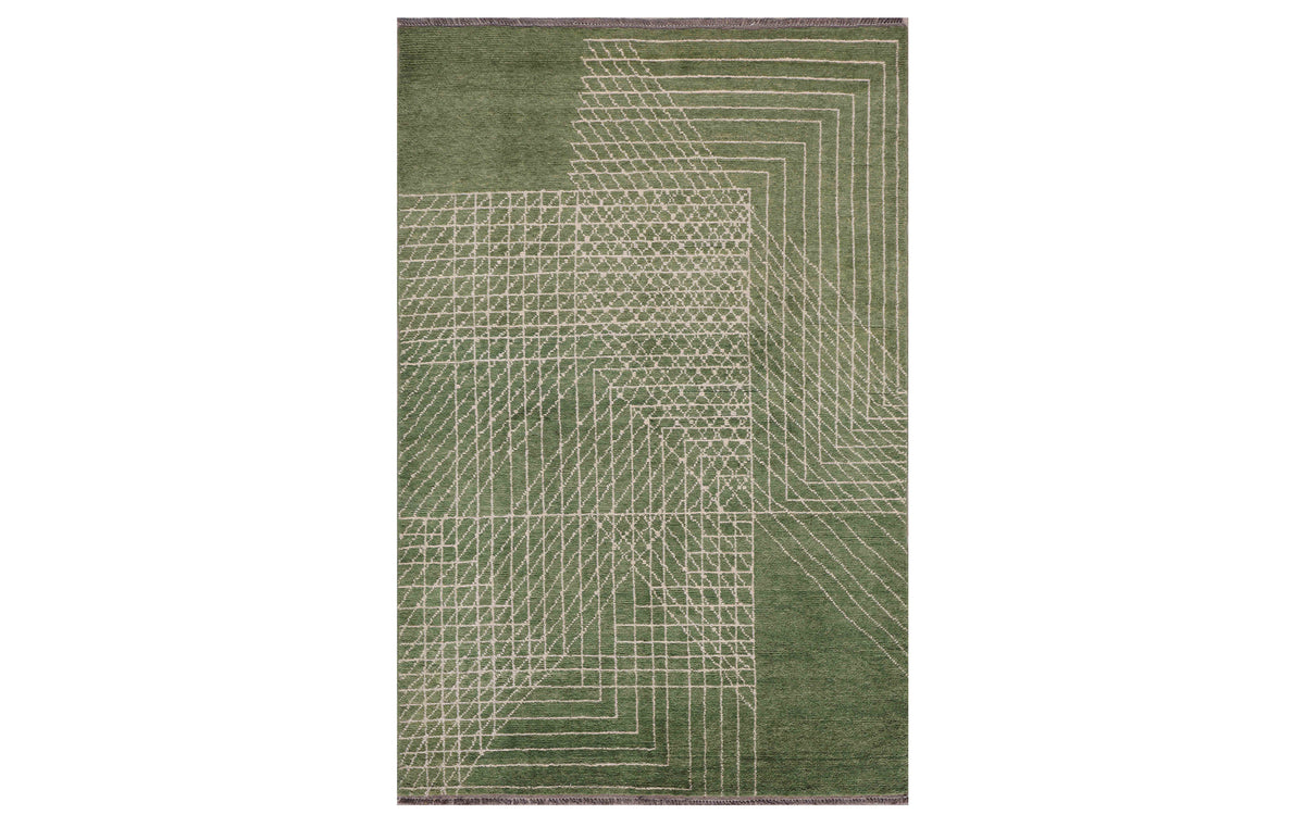 Vintage Pakistan rug - green w. natural lines