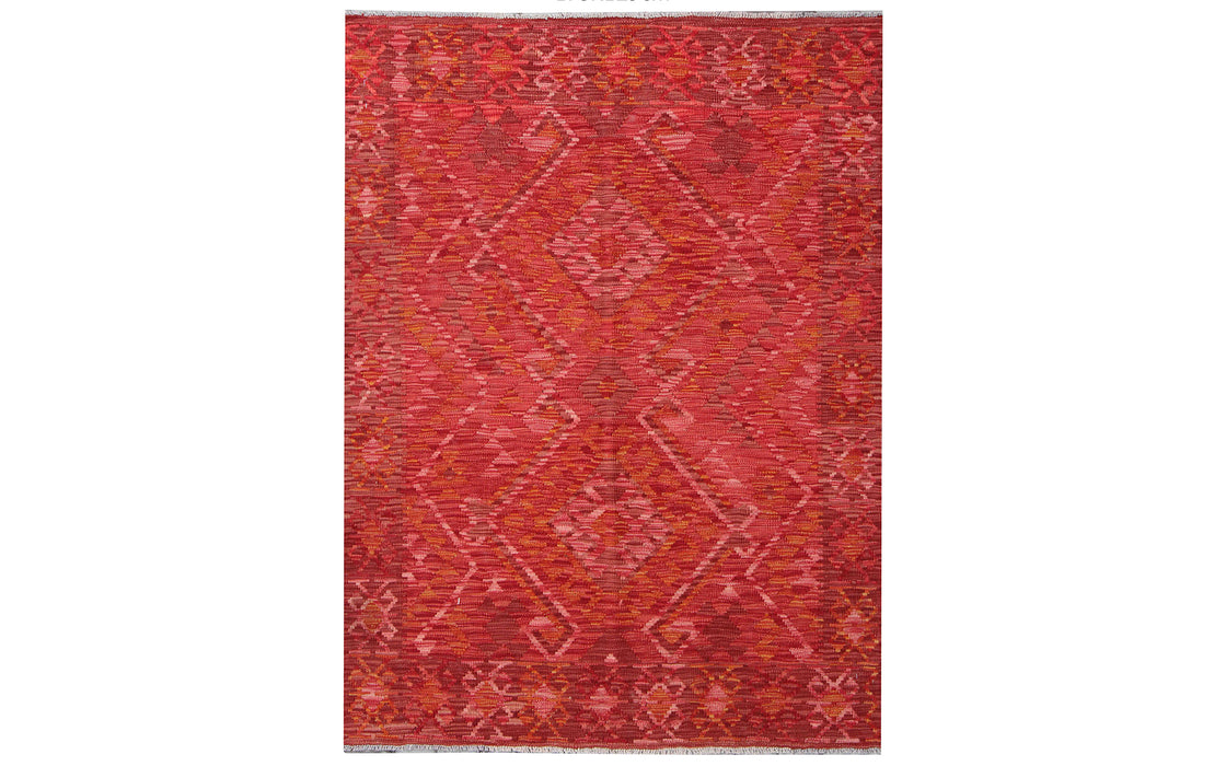Vintage Afghan kelim rug - red w. pink diamonds