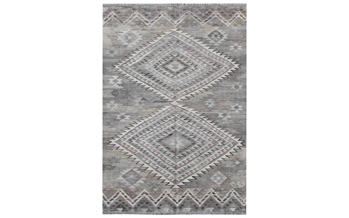 Vintage Afghan kelim rug - grey diamonds & zigzags