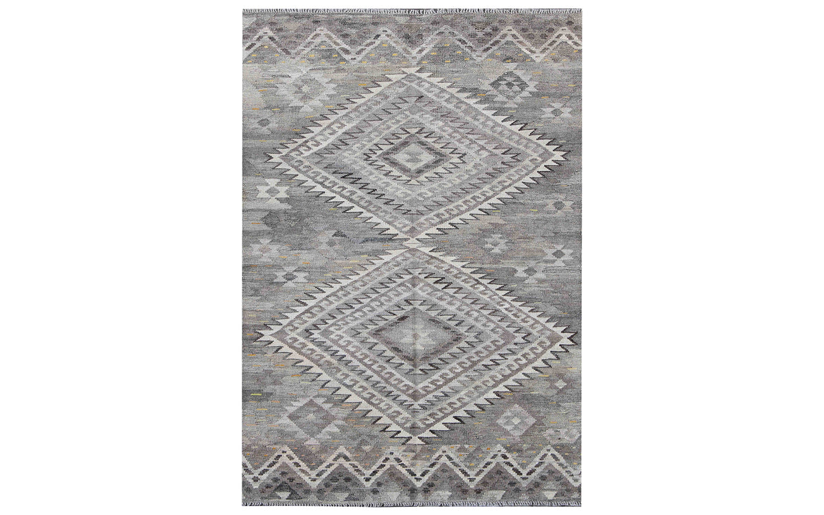 Vintage Afghan kelim rug - grey diamonds & zigzags