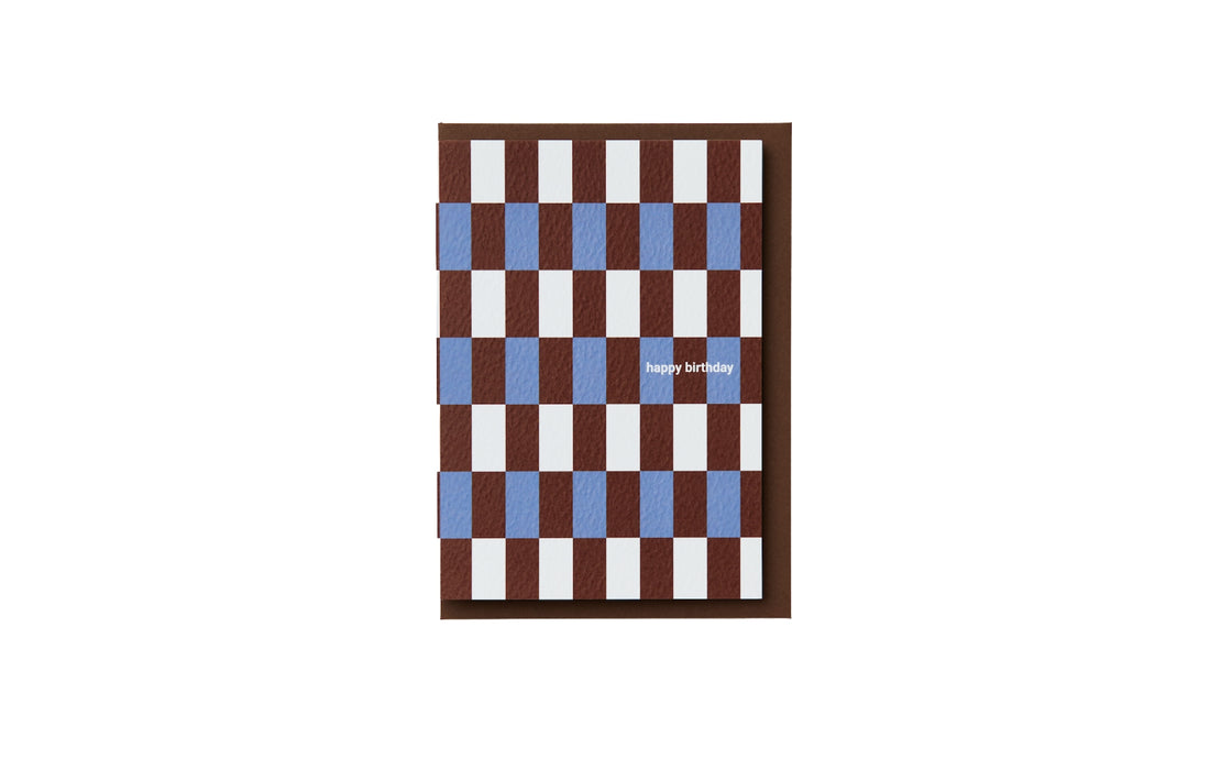 Happy Birthday card - blue & burgundy brugge tile