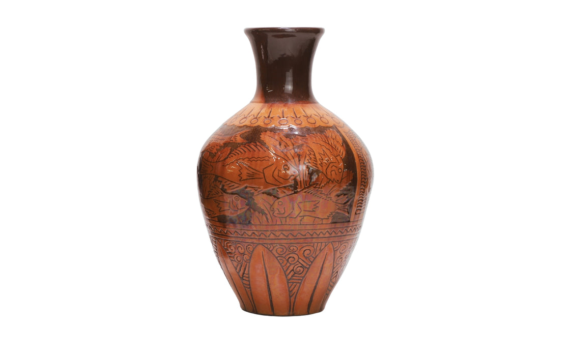 C. H. Brannam bouquet vase by James Dewdney – fish, birds & flowers