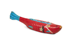 Wooden Bozo fish - red with blue fin