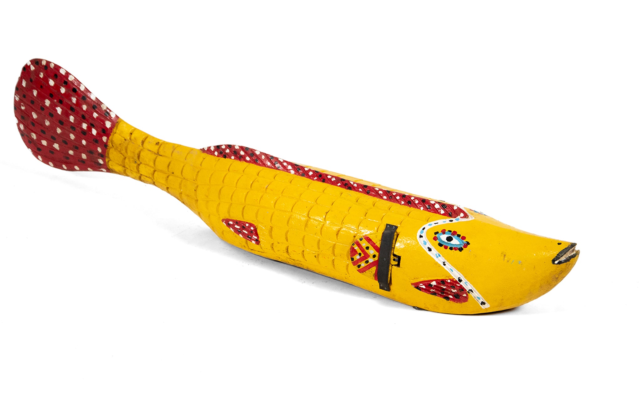Wooden Bozo fish - yellow with red fin