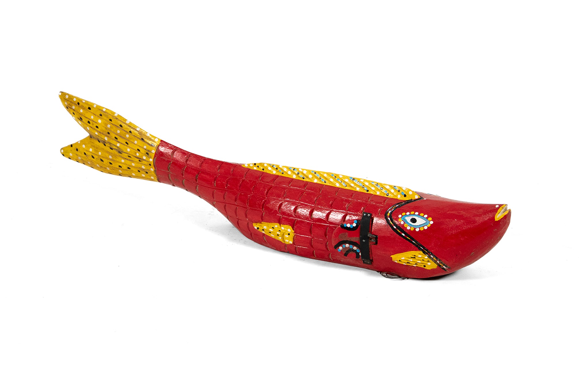 Wooden Bozo fish - red with yellow fins