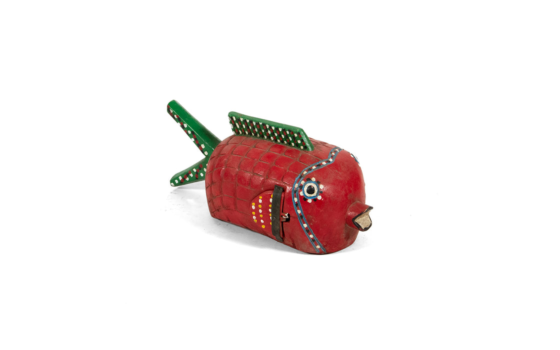 Wooden Bozo fish - red with green fins