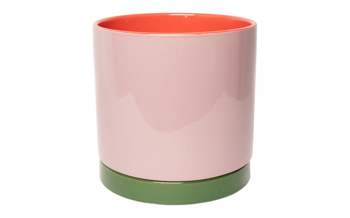 Flowerpot with saucer - violet, green & pink