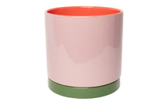 Flowerpot with saucer - violet, green & pink