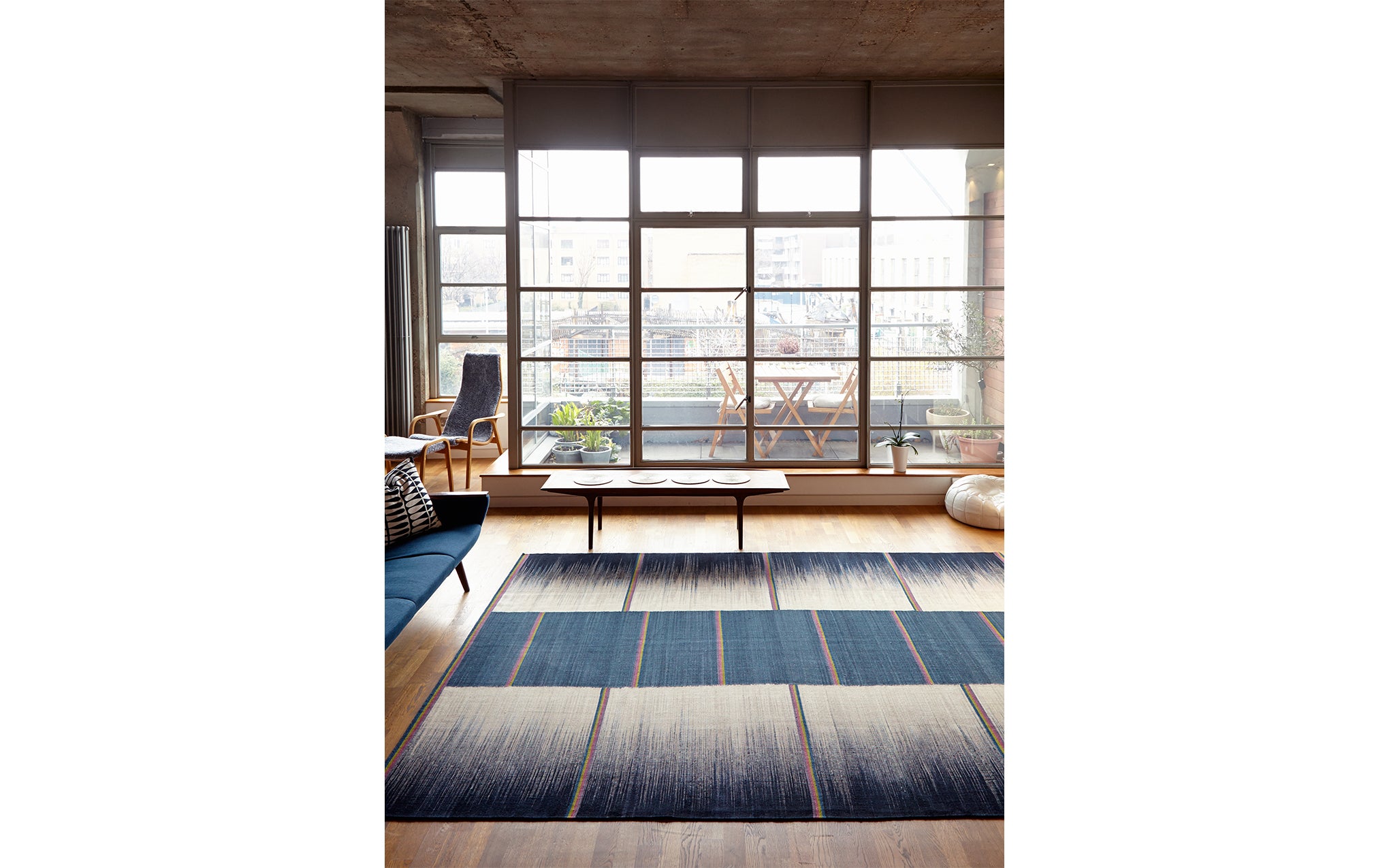 Petrol Grey Stripe gelim flatweave rug