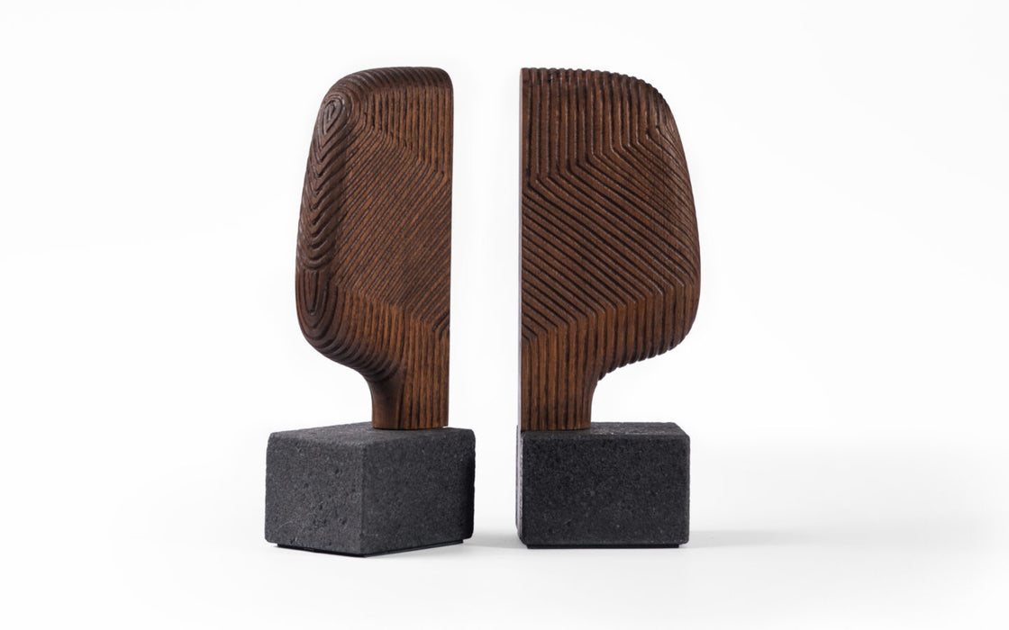 Moai bookend, set of 2 - walnut