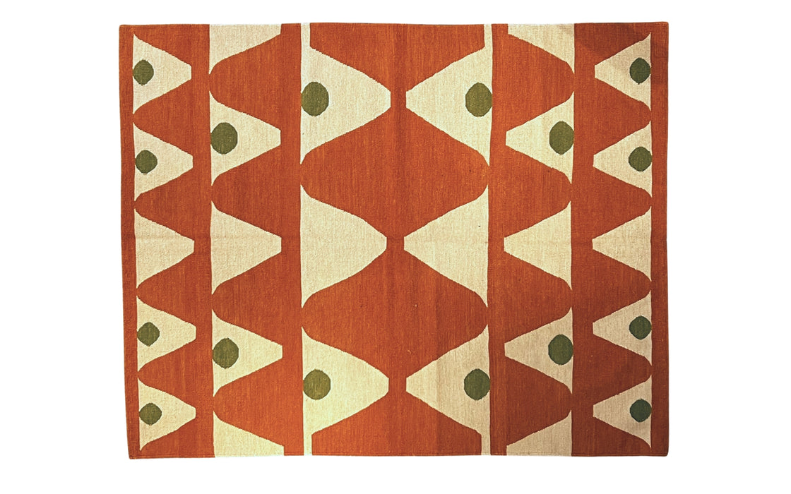 Modern Kelim – orange triangles w. green dots