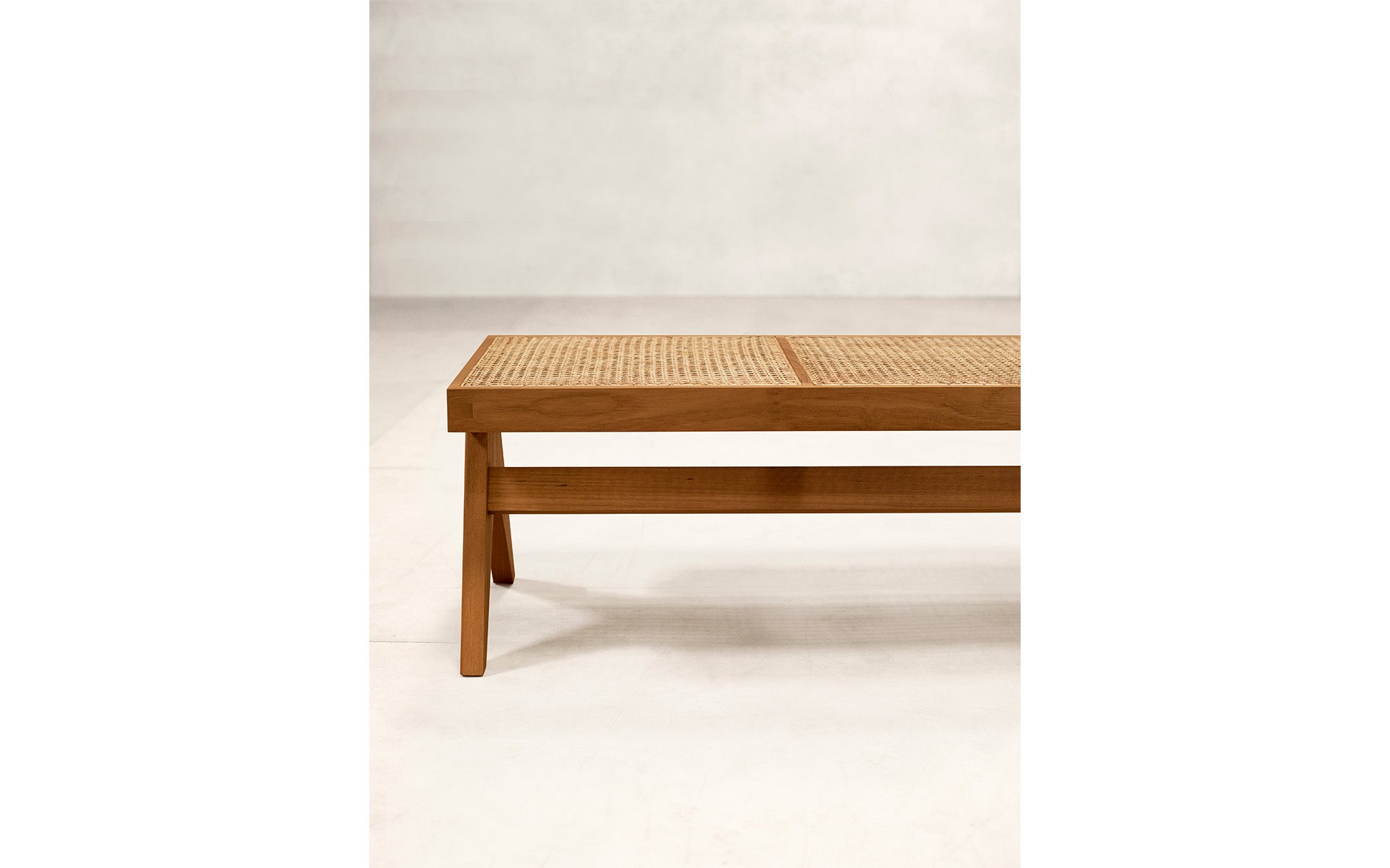 Teak & cane bench by Chandigarh Collective for Phantom Hands | SCP