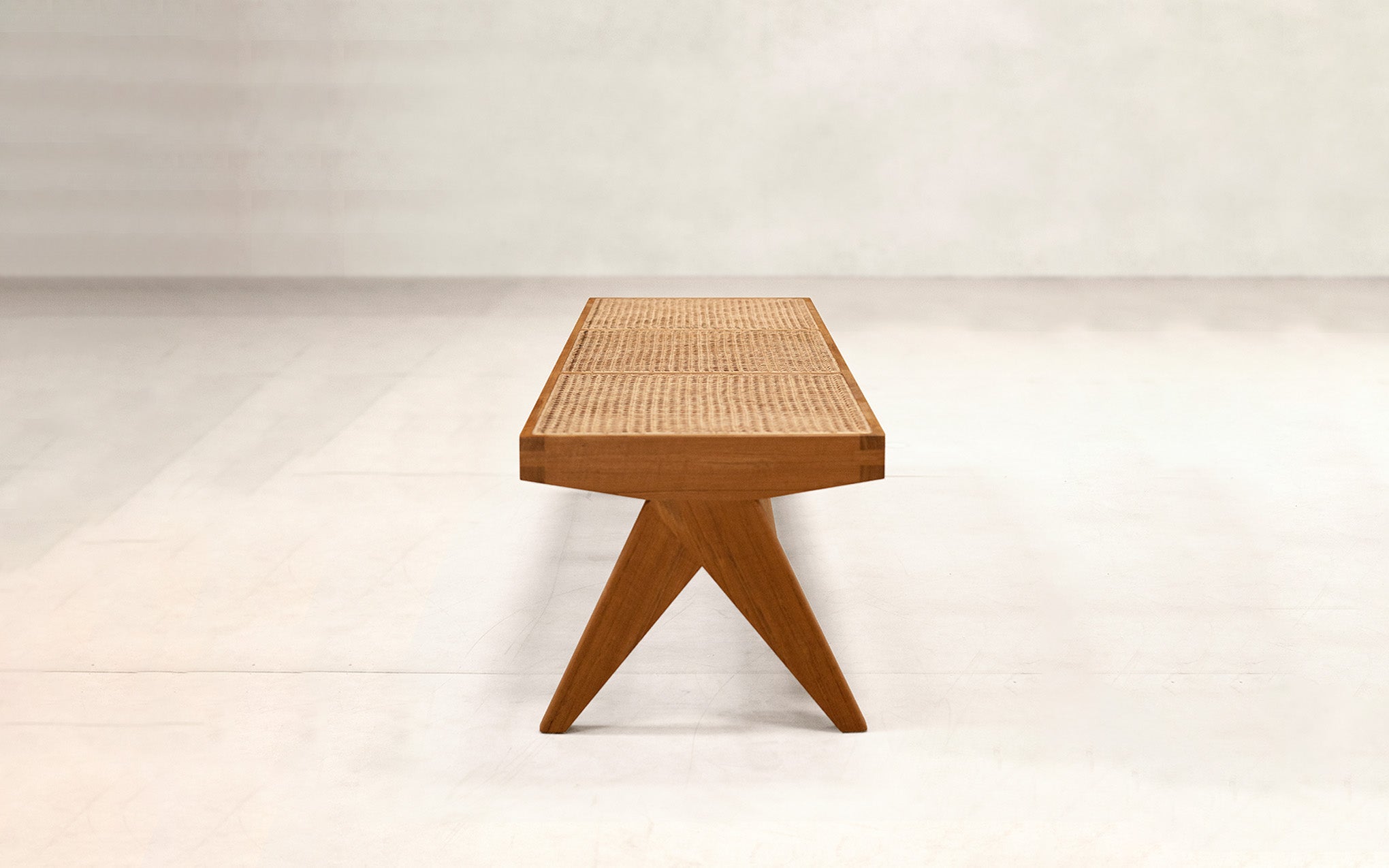 Teak & cane bench by Chandigarh Collective for Phantom Hands | SCP