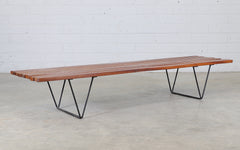 Vintage Robin Day mahogany steel bench