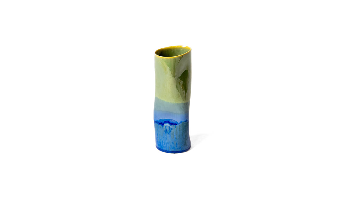 Distorted cylinder vase - blue & green