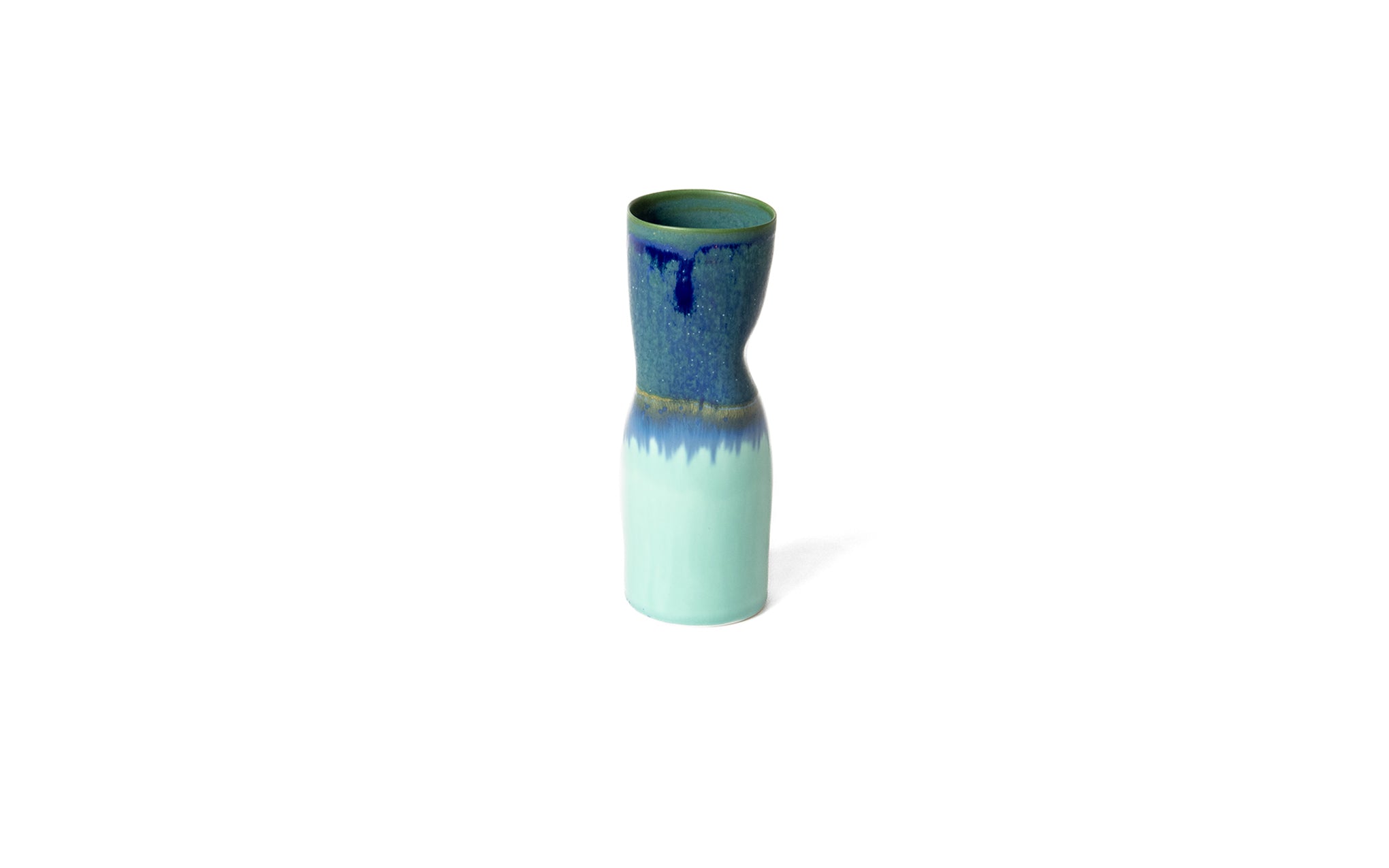 Distorted cylinder vase - dark blue, green & pale blue