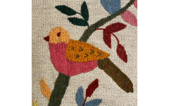 Suzani embroidered cream cushion - bird on branch