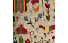 Suzani embroidered cream cushion - buildings & butterfly