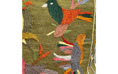 Suzani embroidered green cushion - hour birds