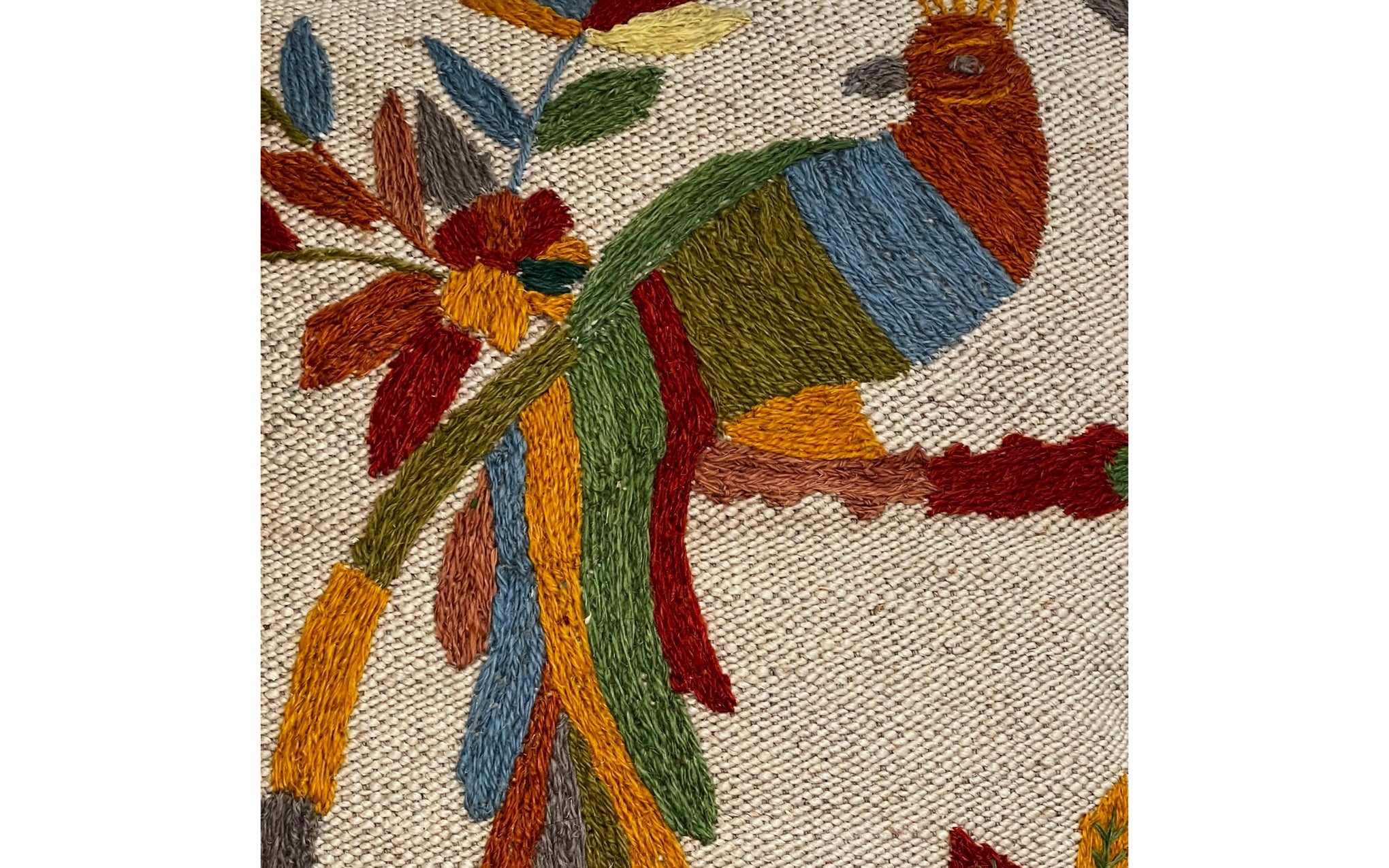 Suzani embroidered cream cushion - peacock