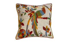 Suzani embroidered cream cushion - peacock