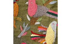 Suzani embroidered green cushion - birds in tree