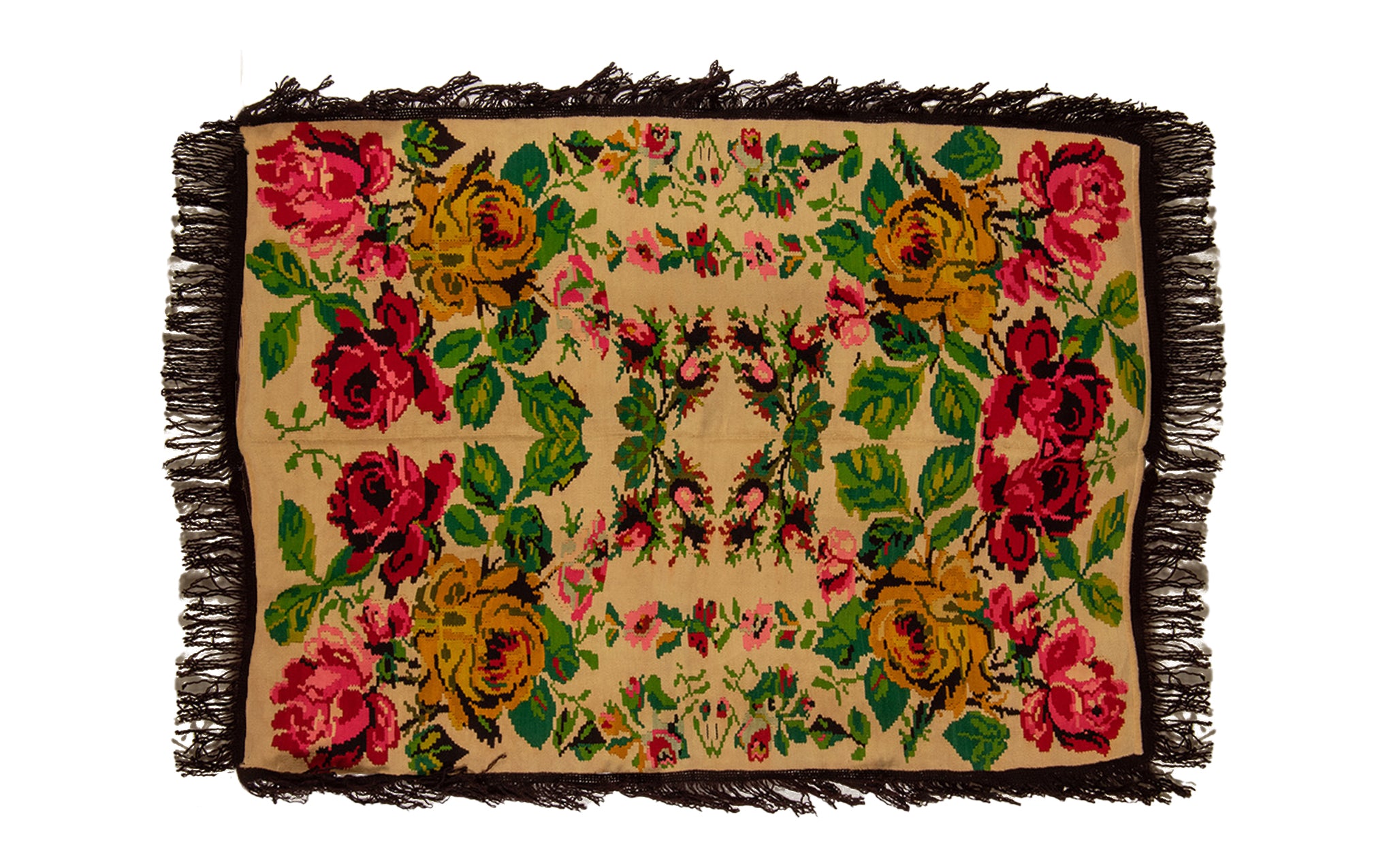 Moldovan floral rug with fringe