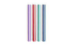 Striped dinner candles - white & strong colours