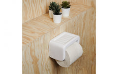 Porcelain toilet roll holder with soap dish