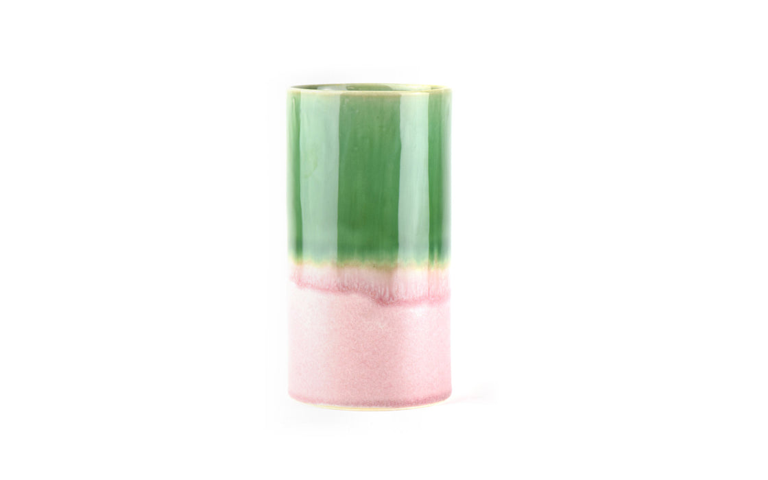 Cylinder vase - green & pink