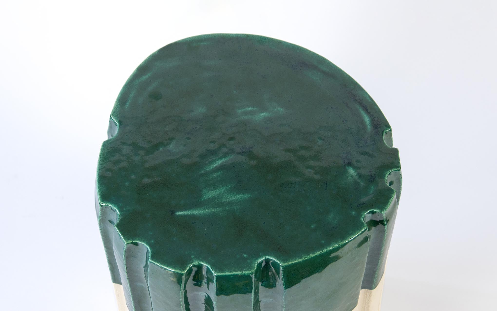 Pressed Stool No.8 - dipped green glaze