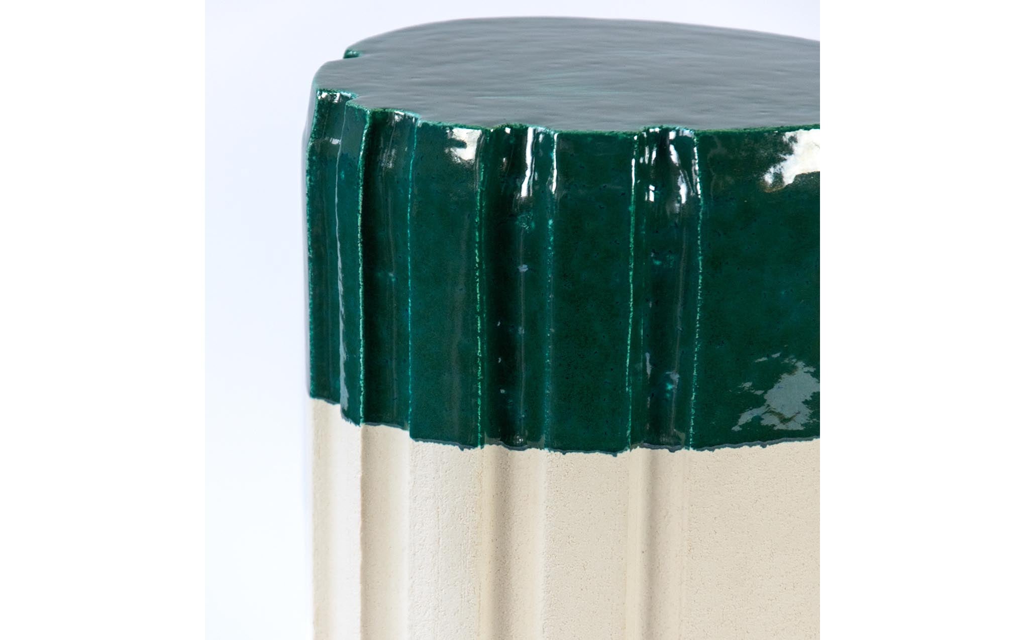 Pressed Stool No.8 - dipped green glaze