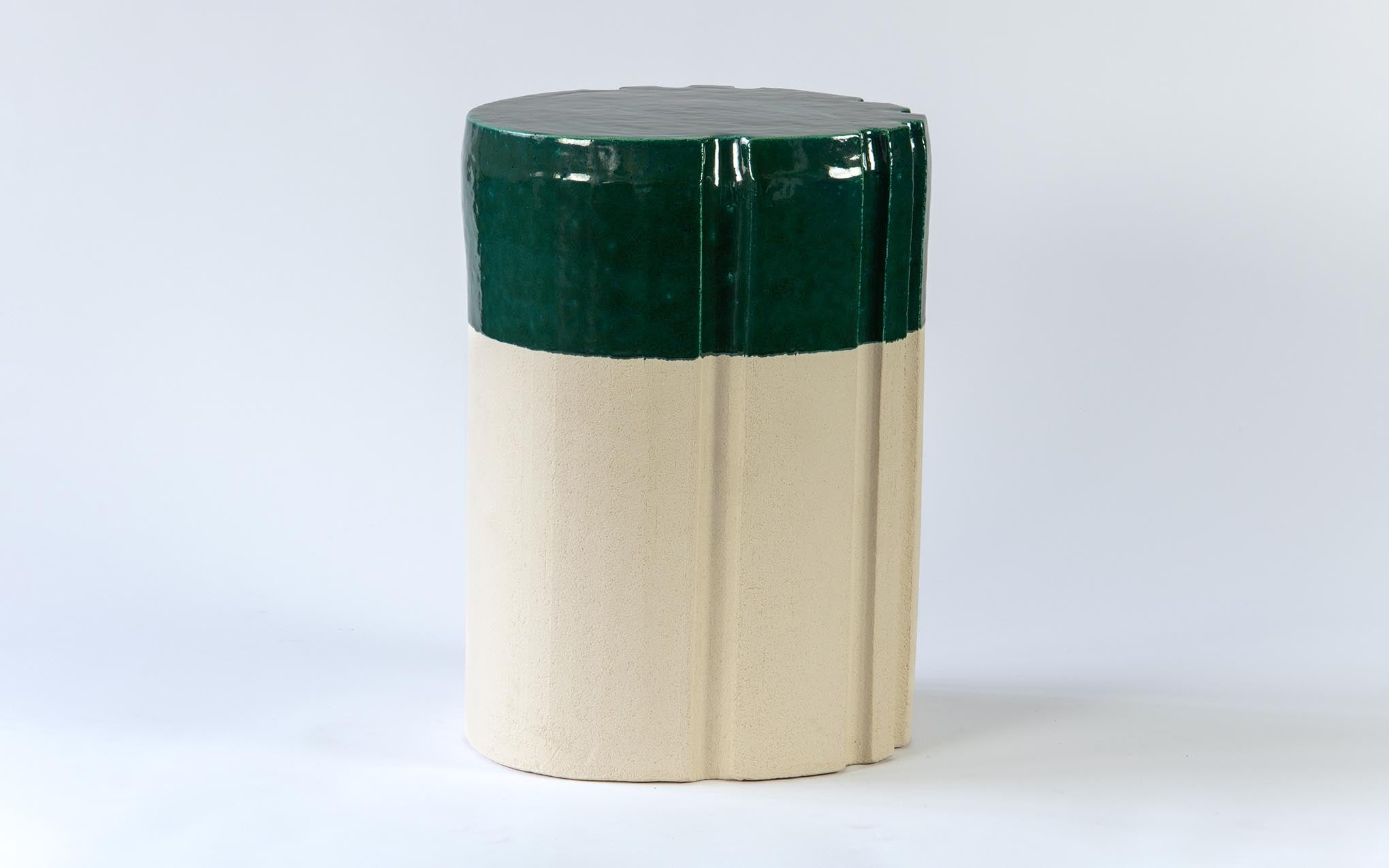 Pressed Stool No.8 - dipped green glaze