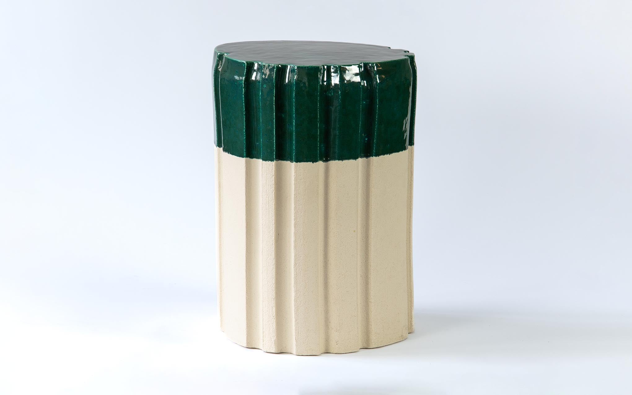Pressed Stool No.8 - dipped green glaze