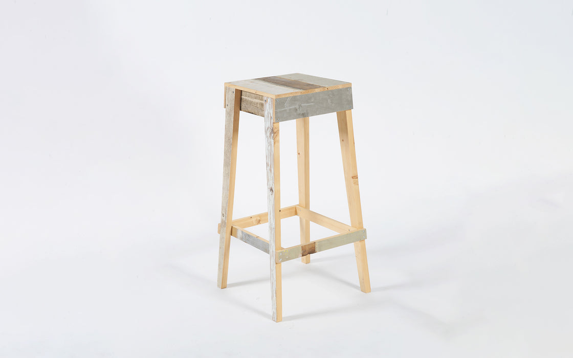 Bar stool in scrapwood