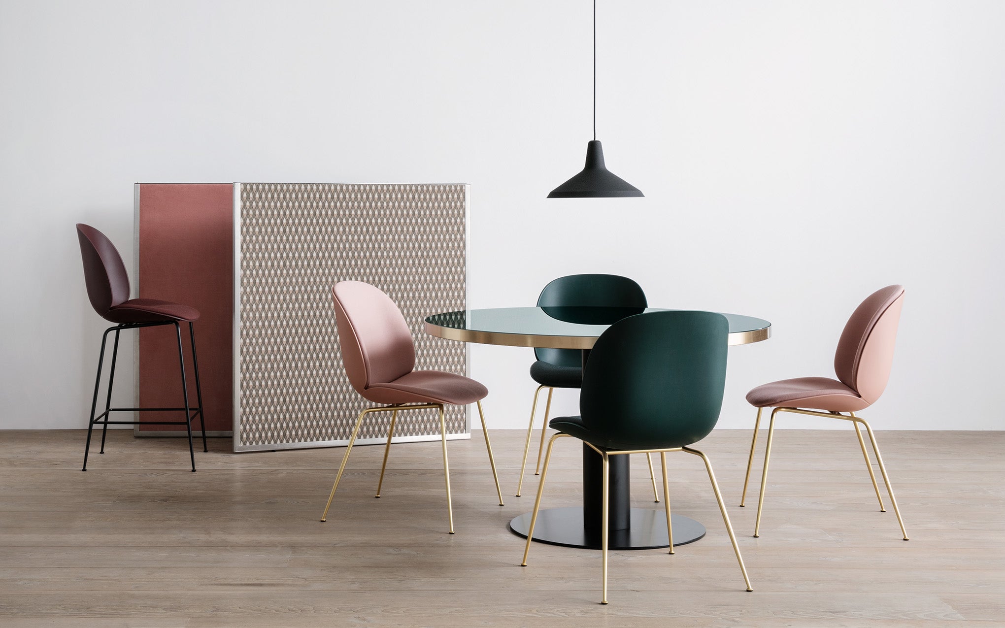 Beetle dining chair - front upholstered with conic base