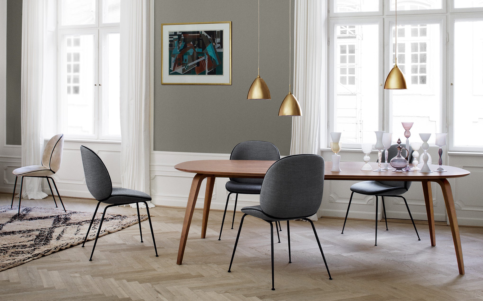 Beetle dining chair - upholstered with conic base