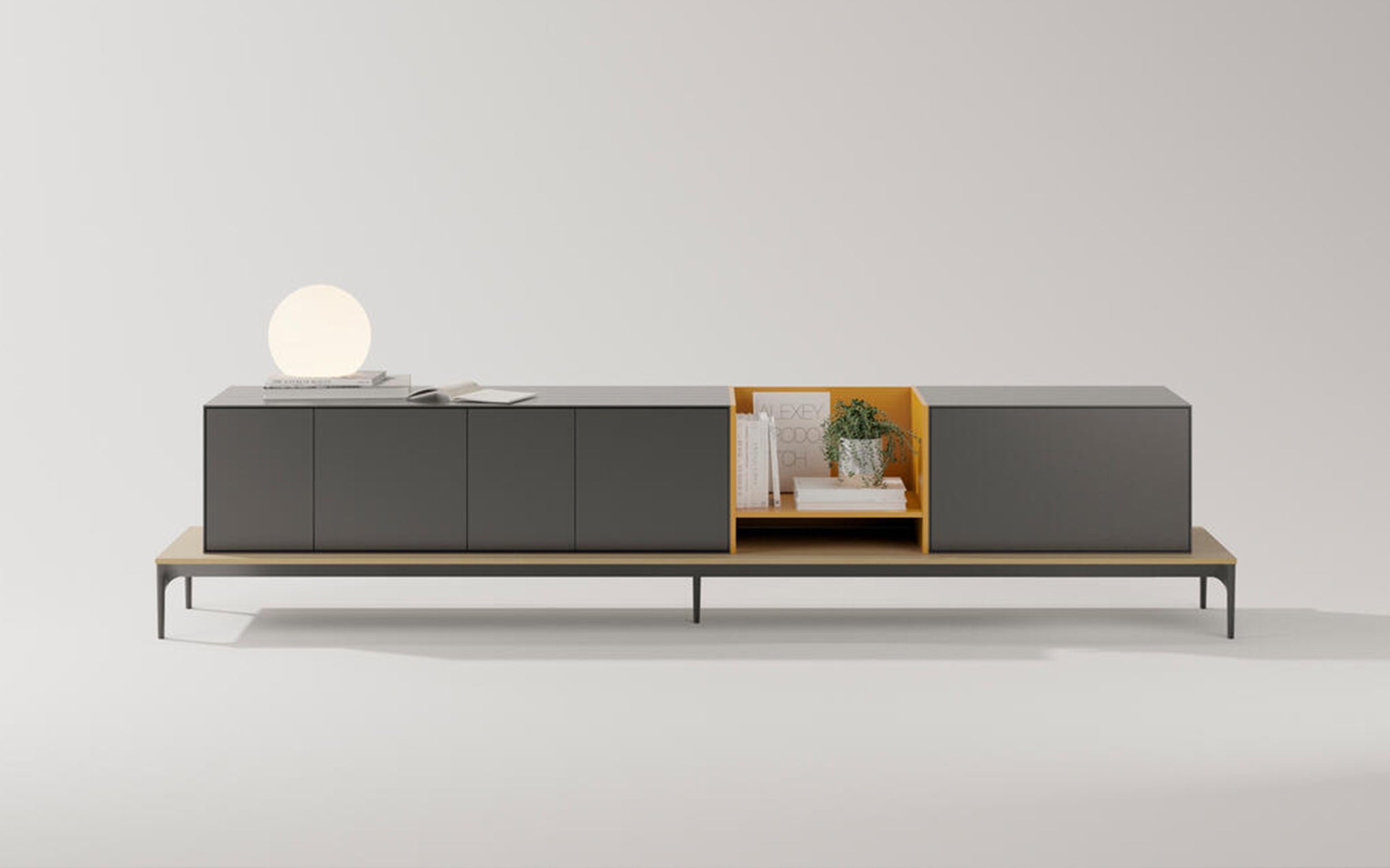 Lauki sideboard with base - natural oak, graphite & ochre