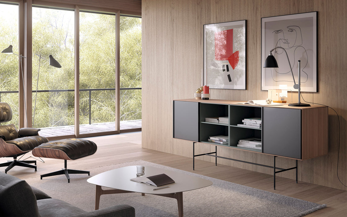 Aura sideboard with sliding doors - walnut, moss & anthracite